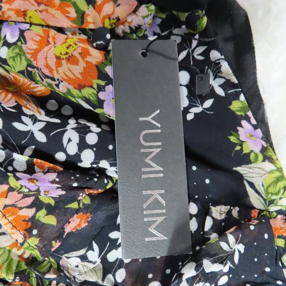 Yumi Kim Midnight Magic Black Floral Tiered Mini Eden Dress Flutter Sleeves XS - Picture 7 of 9